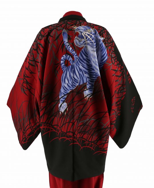 紋付袴レンタル・成人式・結婚式・卒業式|赤　紫の虎に黒の笹[身長177cm対応]No.319